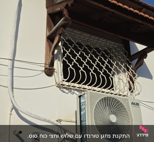 יחידת מיזוג אוויר מותקנת על קיר חיצוני